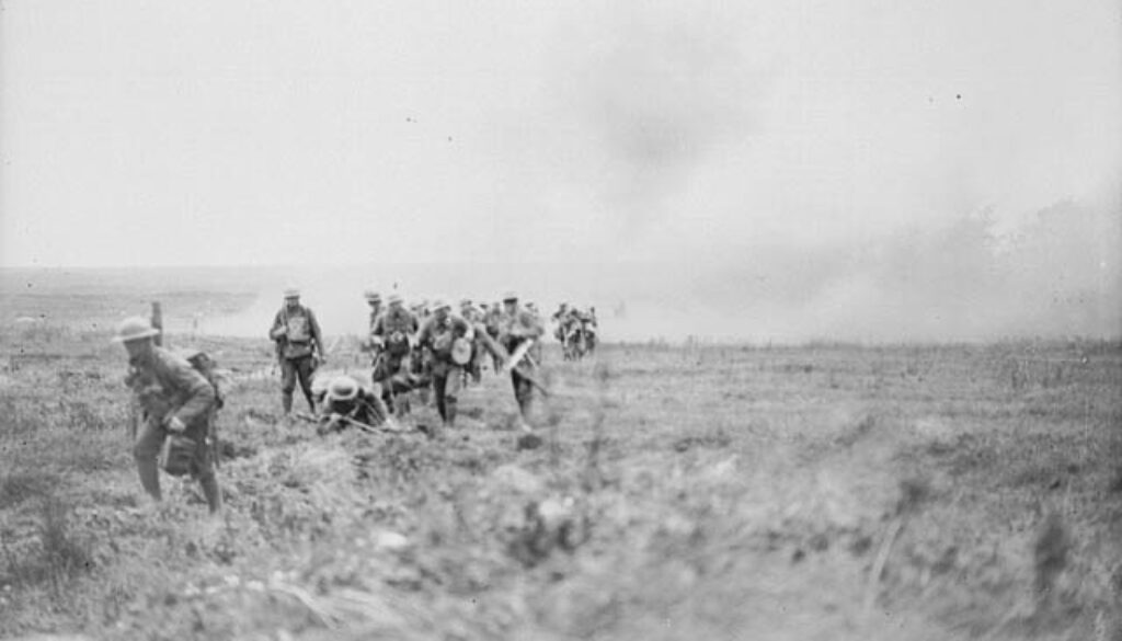 97_Canadian troops advancing through a German barrage east of Arras.